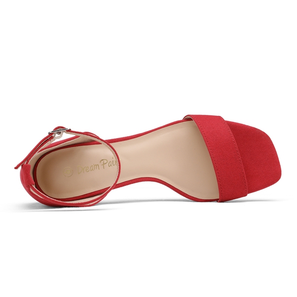 Square Toe Chunky Heel Sandals - RED - 3