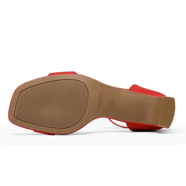 Square Toe Chunky Heel Sandals - RED - 4