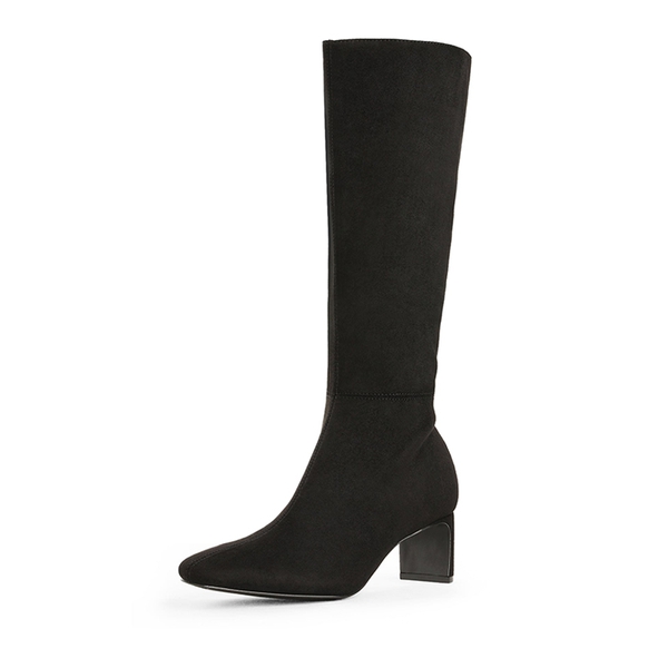 Suede Chunky Knee High Boots - BLACK -  0
