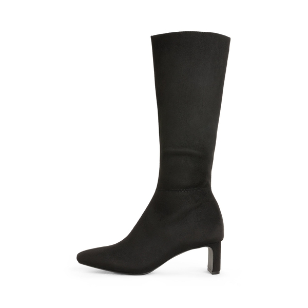 Suede Chunky Knee High Boots - BLACK - 2