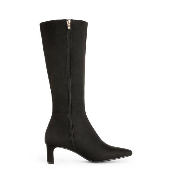 Suede Chunky Knee High Boots - BLACK - 3