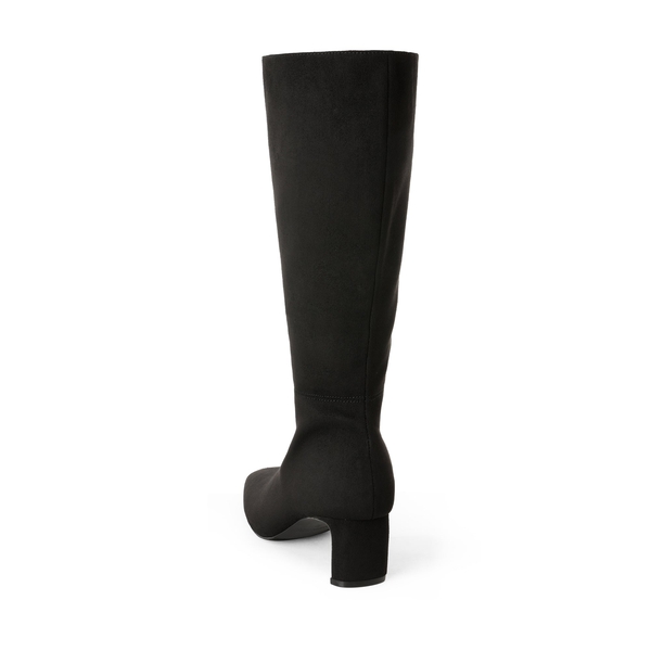 Suede Chunky Knee High Boots - BLACK - 4