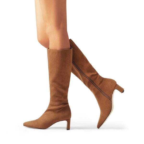 Suede Chunky Knee High Boots - BROWN - 1