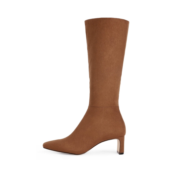 Suede Chunky Knee High Boots - BROWN - 2