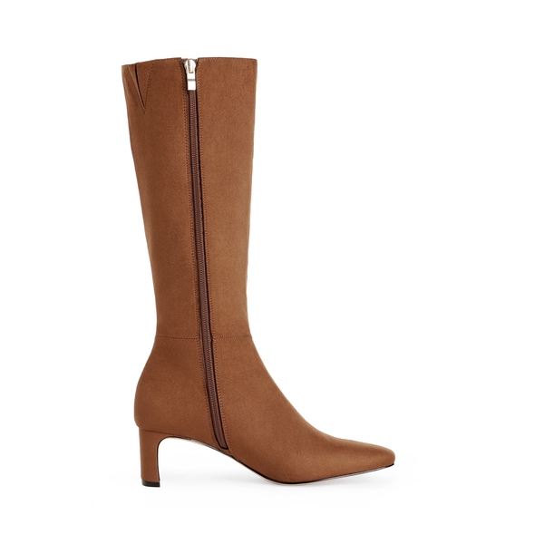 Suede Chunky Knee High Boots - BROWN - 3