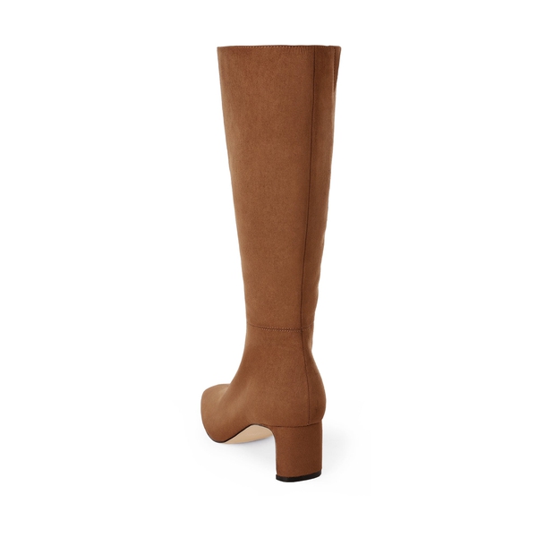 Suede Chunky Knee High Boots - BROWN - 4