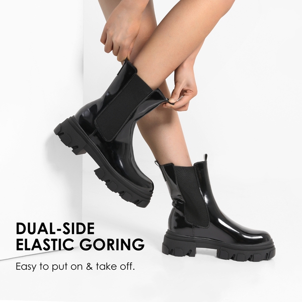 Mid Calf Chunky Chelsea Boots - BLACK - 3