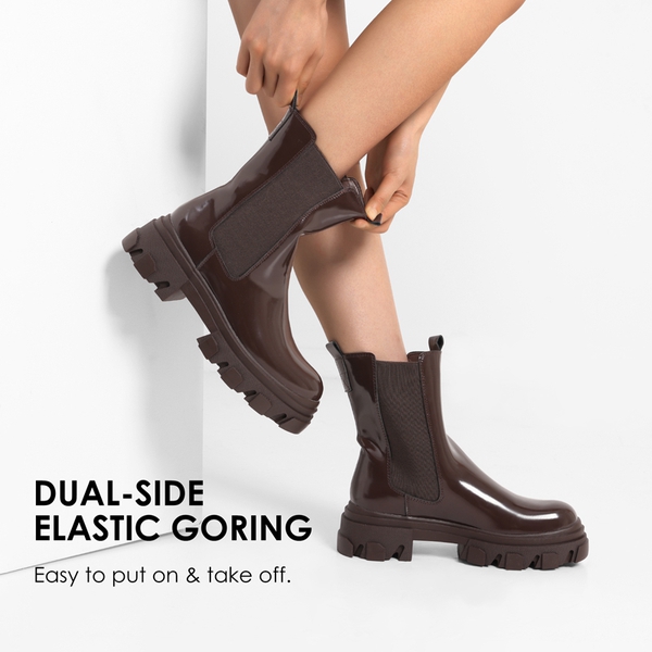 Mid Calf Chunky Chelsea Boots - BROWN - 3