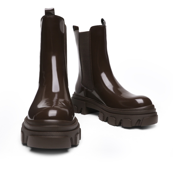 Mid Calf Chunky Chelsea Boots - BROWN - 4