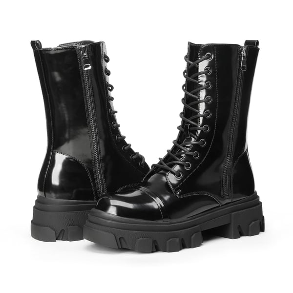 Mid Calf Combat Boots - BLACK - 4