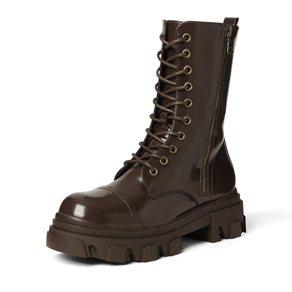 Mid Calf Combat Boots - BROWN -  0