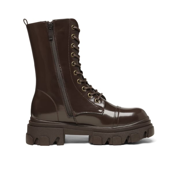 Mid Calf Combat Boots - BROWN - 1