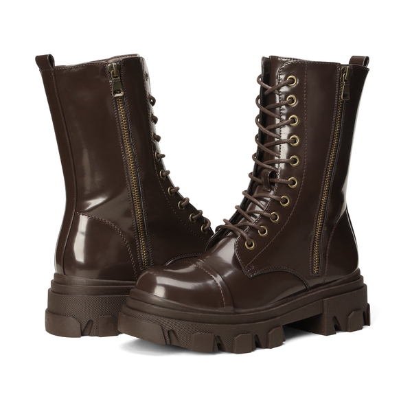 Mid Calf Combat Boots - BROWN - 4