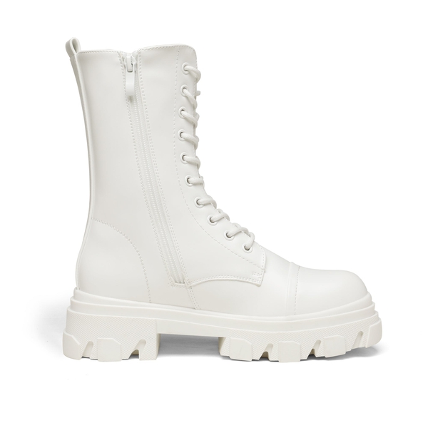 Mid Calf Combat Boots - WHITE - 1