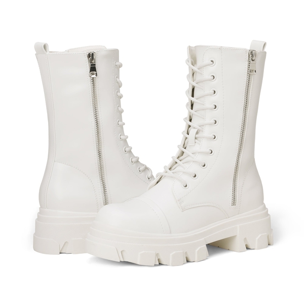 Mid Calf Combat Boots - WHITE - 4