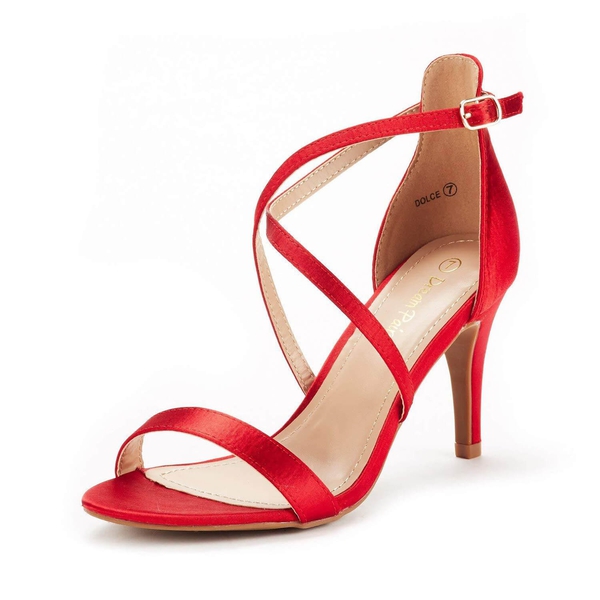 Open Toe Red Stiletto Sandals - RED -  0