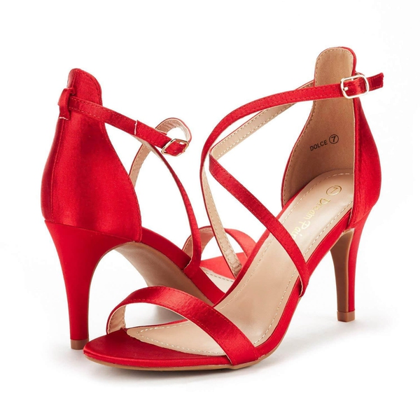 Open Toe Red Stiletto Sandals - RED - 5