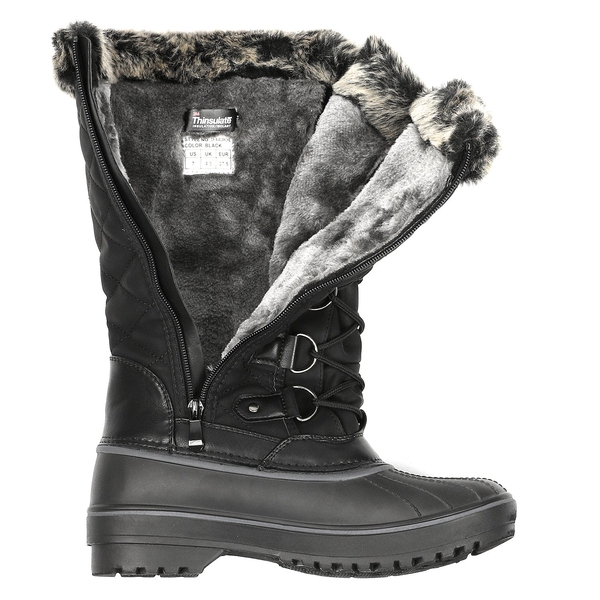Faux Fur Lined Winter Boots - BLACK - 4