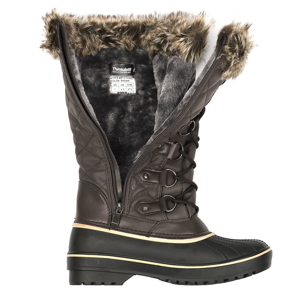 Faux Fur Lined Winter Boots - BROWN - 4