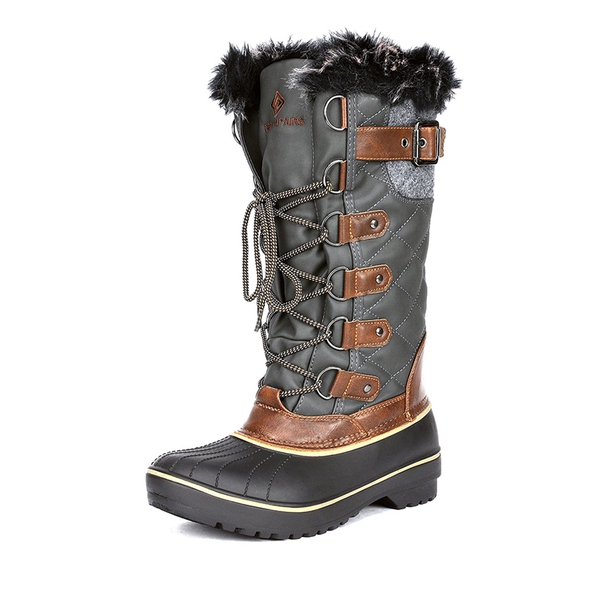 Faux Fur Lined Winter Boots - KHAKI -  0