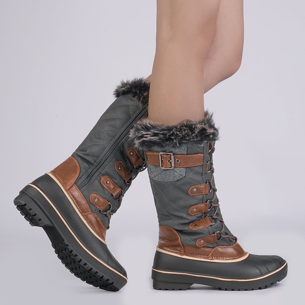 Faux Fur Lined Winter Boots - KHAKI - 1