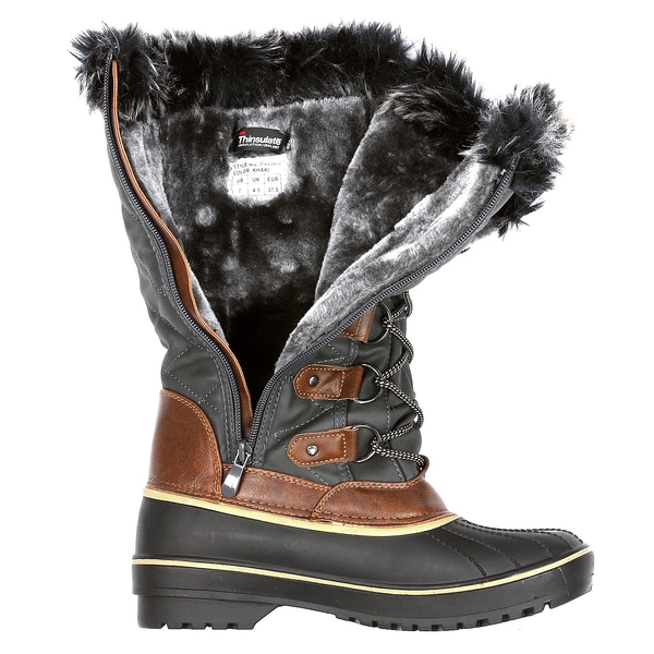 Faux Fur Lined Winter Boots - KHAKI - 4
