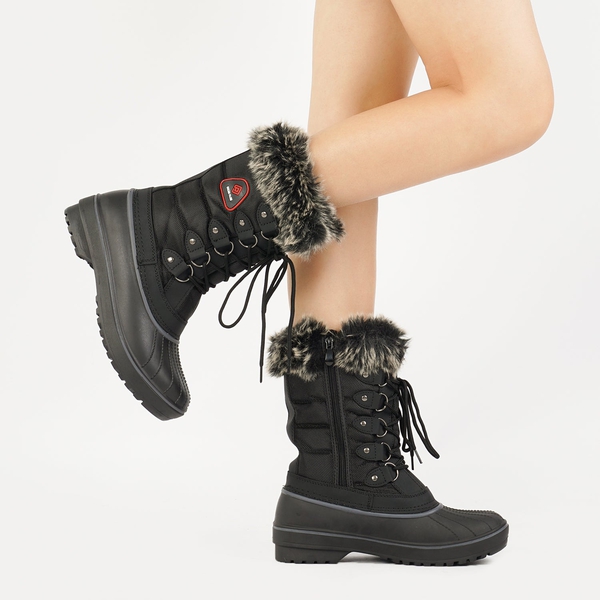 Lace Up Walking Snow Boots - BLACK - 2