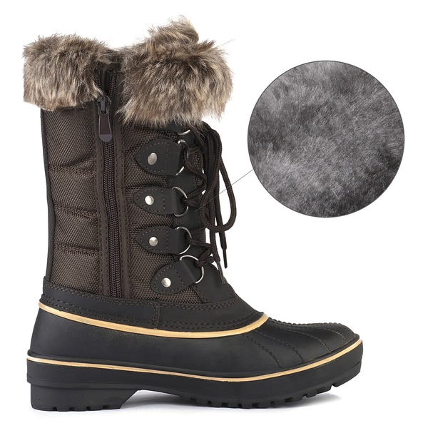 Lace Up Walking Snow Boots - BROWN - 4