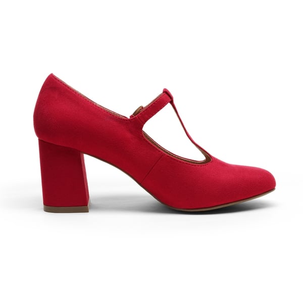 T-Strap Mary Jane Pumps with Chunky Heel - RED - 2