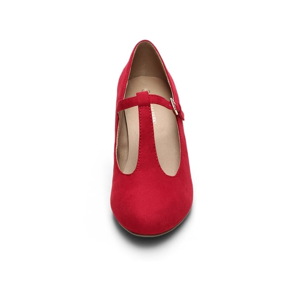 T-Strap Mary Jane Pumps with Chunky Heel - RED - 3