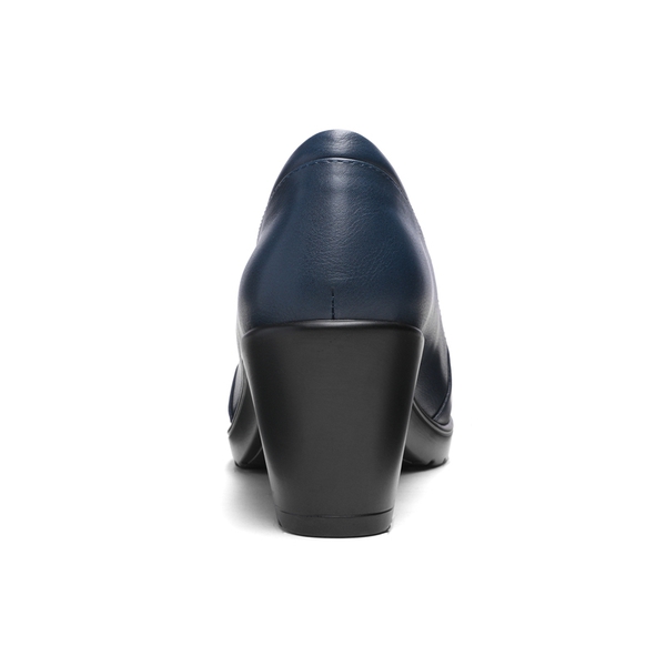 Comfortable Round Toe Block Heel Pumps - NAVY - 3
