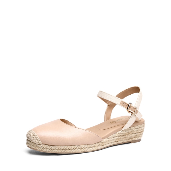 Ankle Strap Closed-Toe Espadrille Wedges - APRICOT -  0