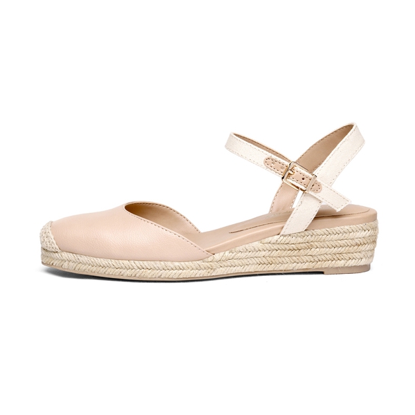Ankle Strap Closed-Toe Espadrille Wedges - APRICOT - 1