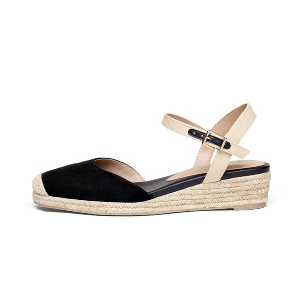 Ankle Strap Closed-Toe Espadrille Wedges - BLACK - 1