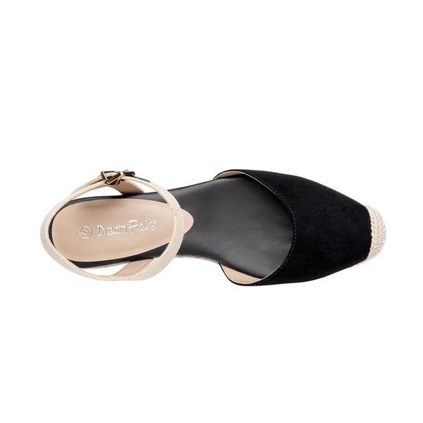 Ankle Strap Closed-Toe Espadrille Wedges - BLACK - 4