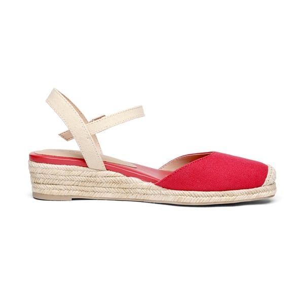 Ankle Strap Closed-Toe Espadrille Wedges - RED - 2