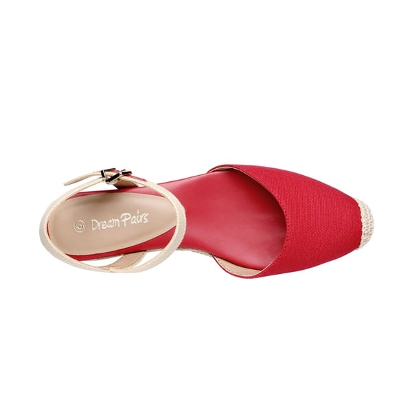 Ankle Strap Closed-Toe Espadrille Wedges - RED - 4