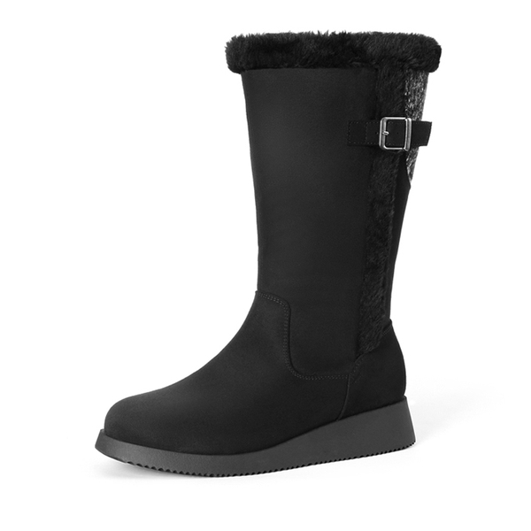 Women's Winter Fur Lined Mid Calf Snow Boots - BLACK -  0