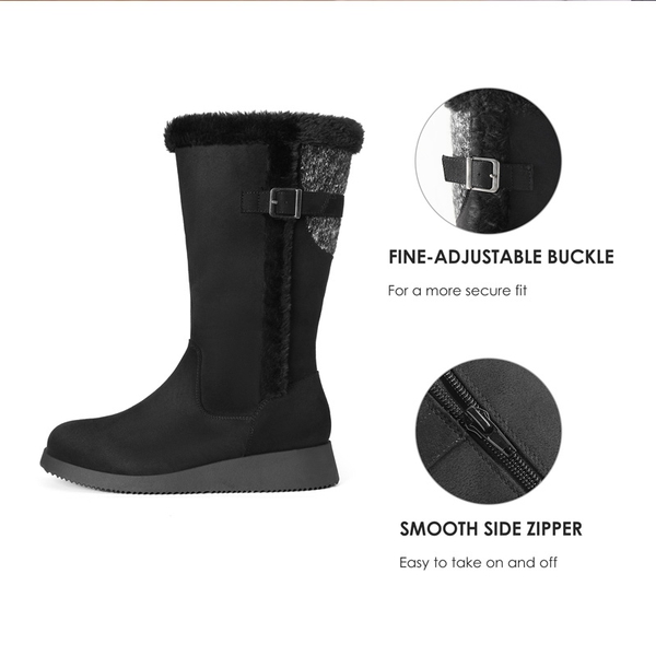 Women's Winter Fur Lined Mid Calf Snow Boots - BLACK - 2