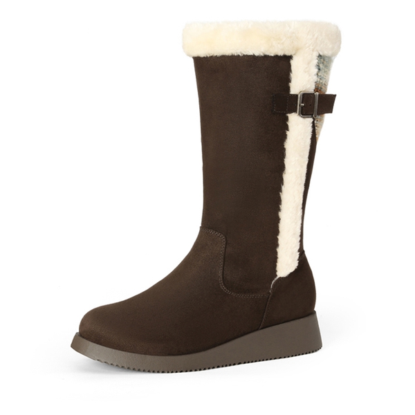 Women's Winter Fur Lined Mid Calf Snow Boots - BROWN -  0