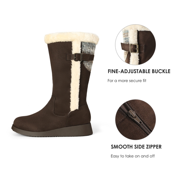 Women's Winter Fur Lined Mid Calf Snow Boots - BROWN - 2