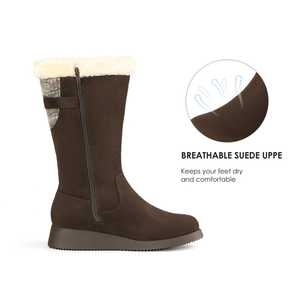 Women's Winter Fur Lined Mid Calf Snow Boots - BROWN - 3