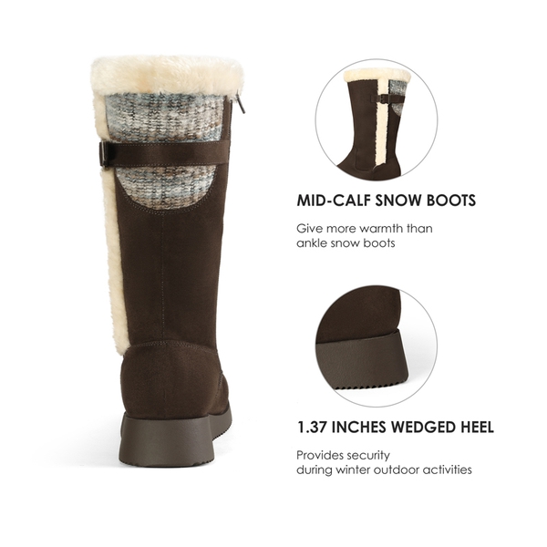 Women's Winter Fur Lined Mid Calf Snow Boots - BROWN - 4