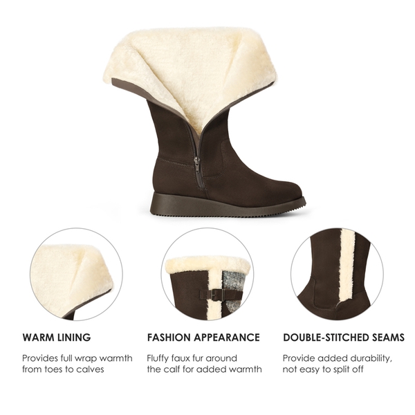 Women's Winter Fur Lined Mid Calf Snow Boots - BROWN - 5