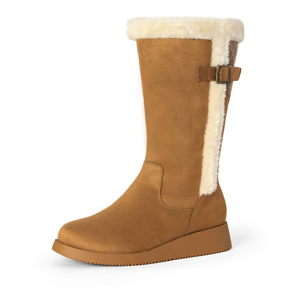 Women's Winter Fur Lined Mid Calf Snow Boots - CAMEL -  0