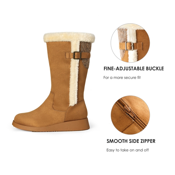 Women's Winter Fur Lined Mid Calf Snow Boots - CAMEL - 2