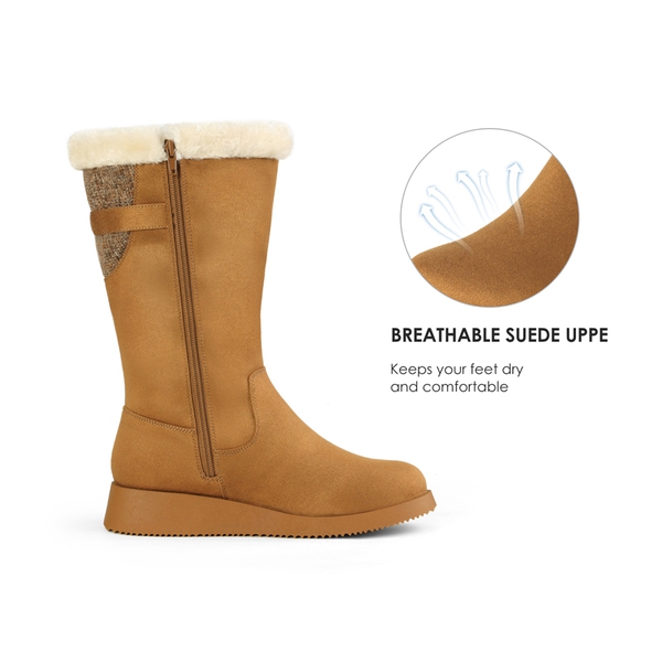 Women's Winter Fur Lined Mid Calf Snow Boots - CAMEL - 3