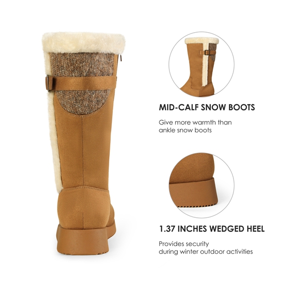 Women's Winter Fur Lined Mid Calf Snow Boots - CAMEL - 4
