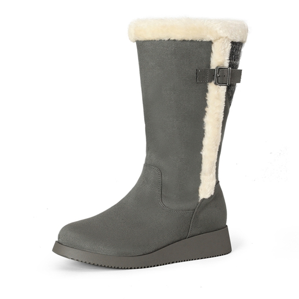 Women's Winter Fur Lined Mid Calf Snow Boots - GREY -  0