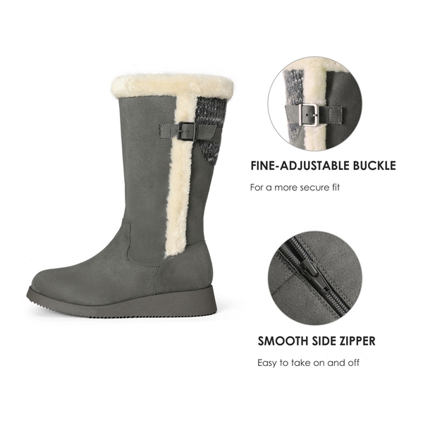 Women's Winter Fur Lined Mid Calf Snow Boots - GREY - 2